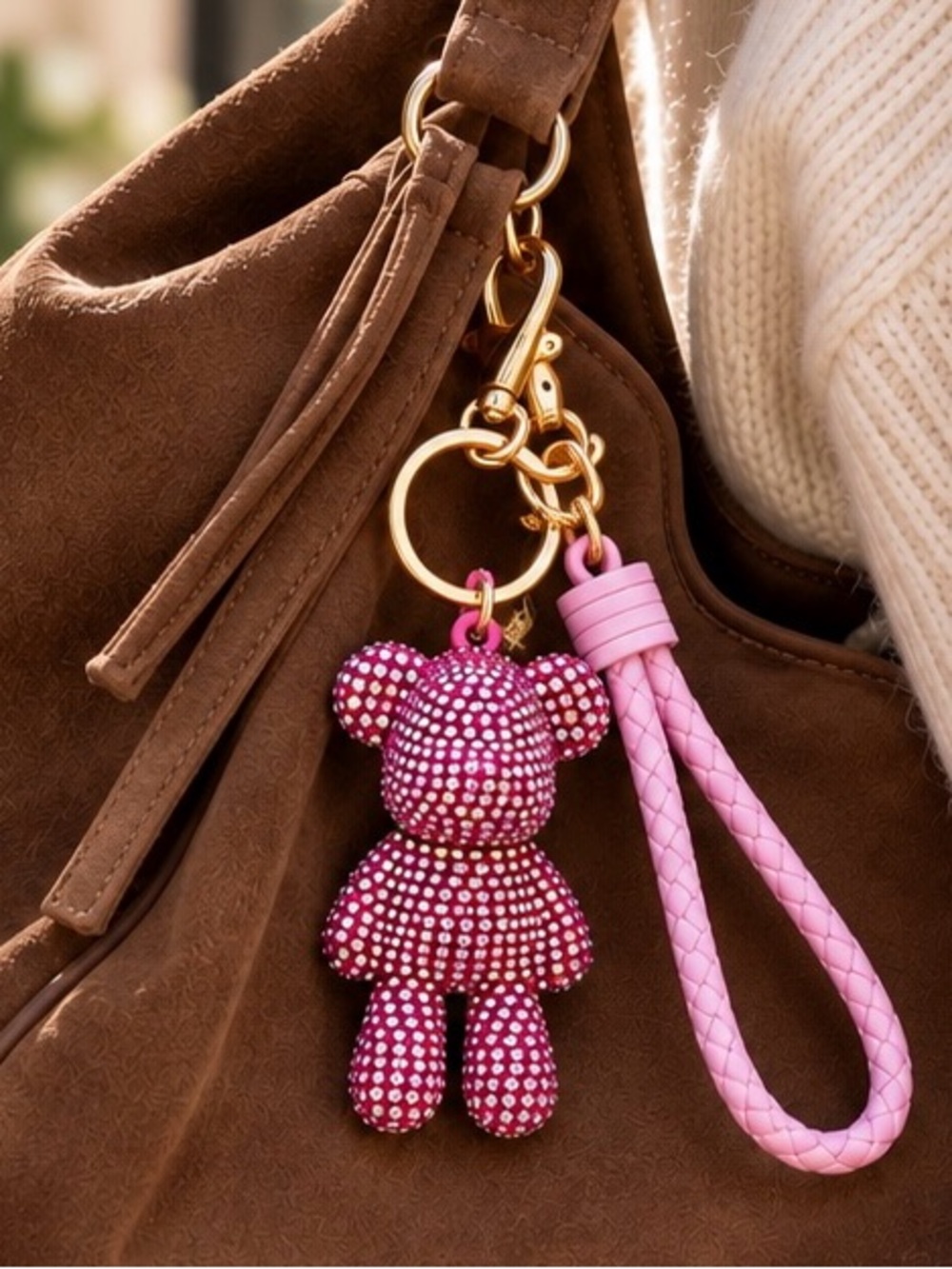 NWT | Natasha Pink Rhinestone Teddy Bear Bag Charm Keychain